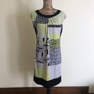 Chico’s dress, black, lime green, white.